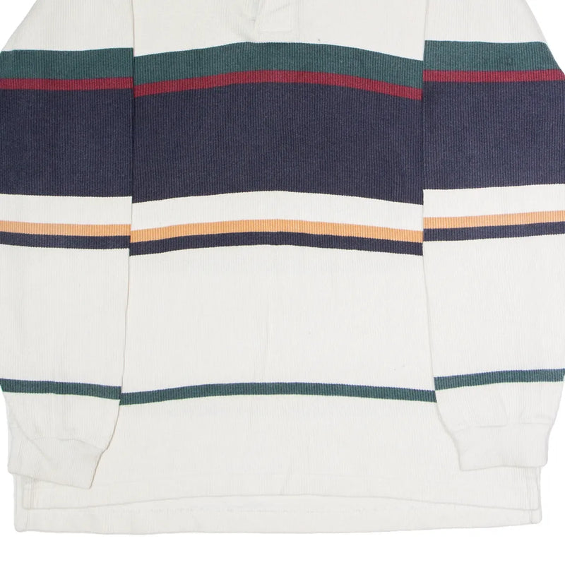 EDDIE BAUER Mens Patterned Jumper White Striped Collared 90s M