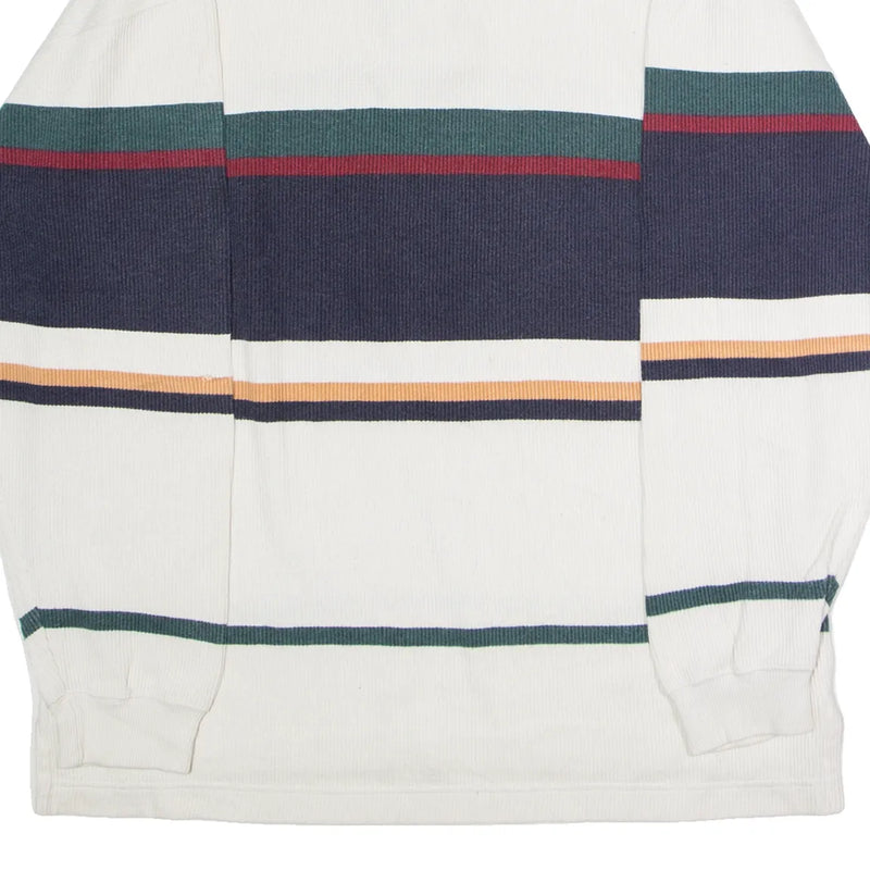 EDDIE BAUER Mens Patterned Jumper White Striped Collared 90s M