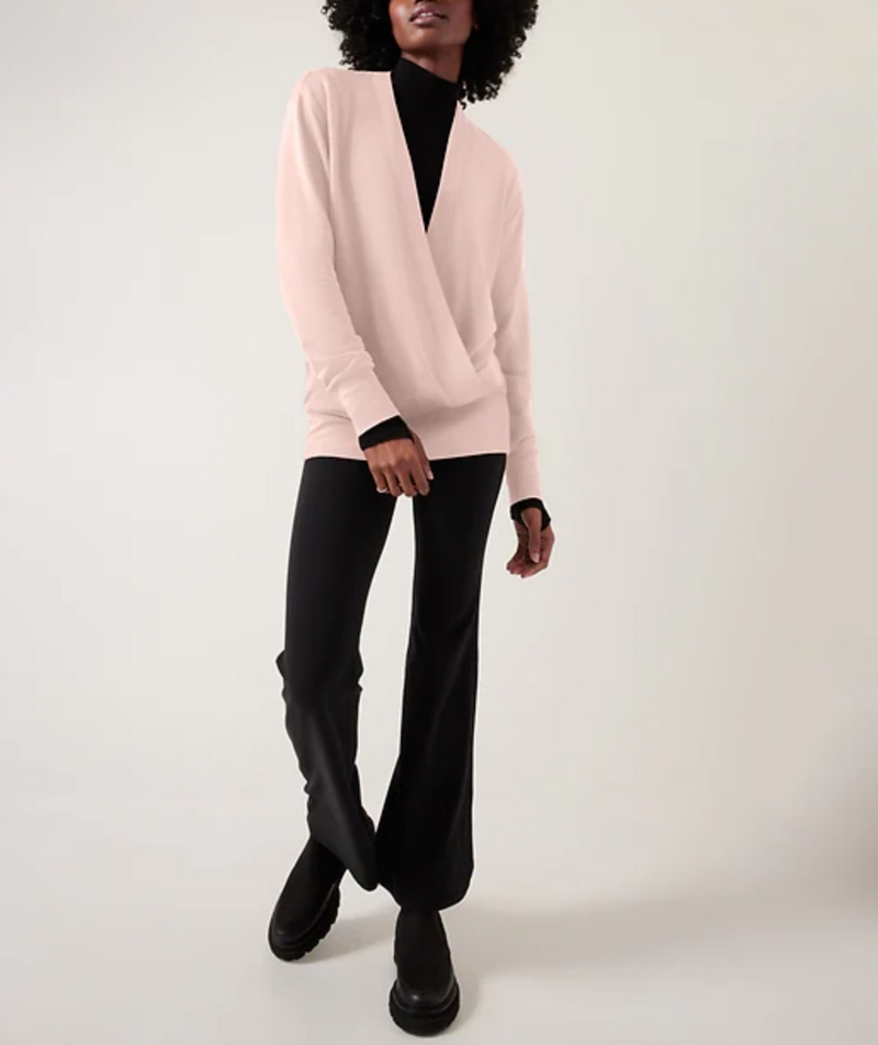 Athleta Orchid Pink Purana V-Neck Wrap Sweatshirt