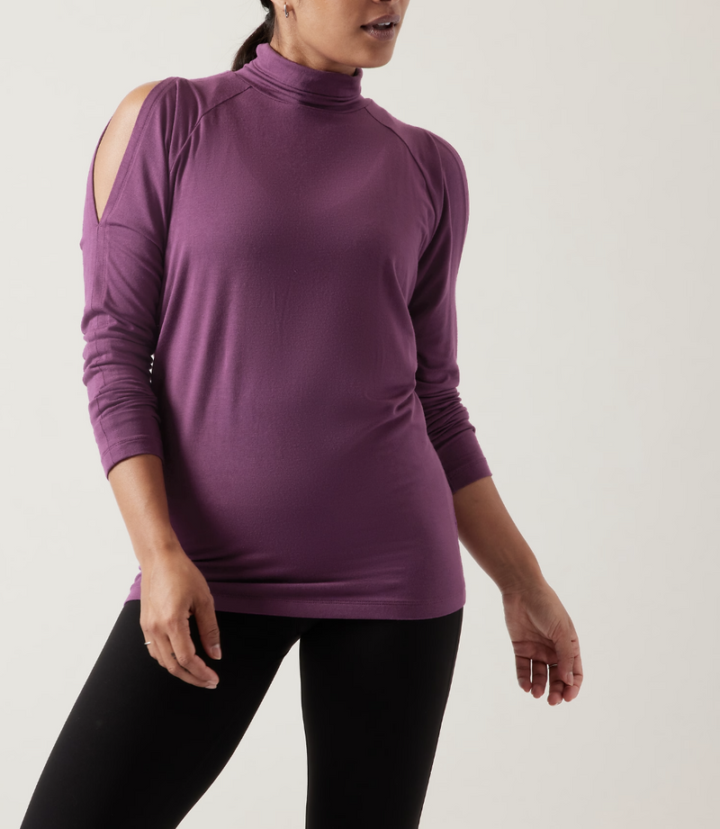Athleta Purple Long Sleeve Cold Shoulder Turtleneck Top