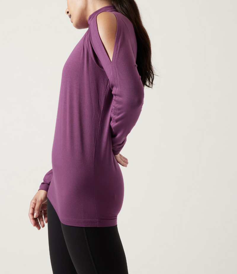 Athleta Purple Long Sleeve Cold Shoulder Turtleneck Top