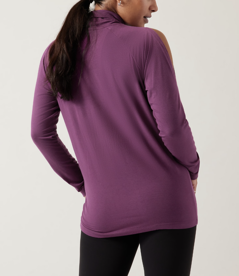 Athleta Purple Long Sleeve Cold Shoulder Turtleneck Top