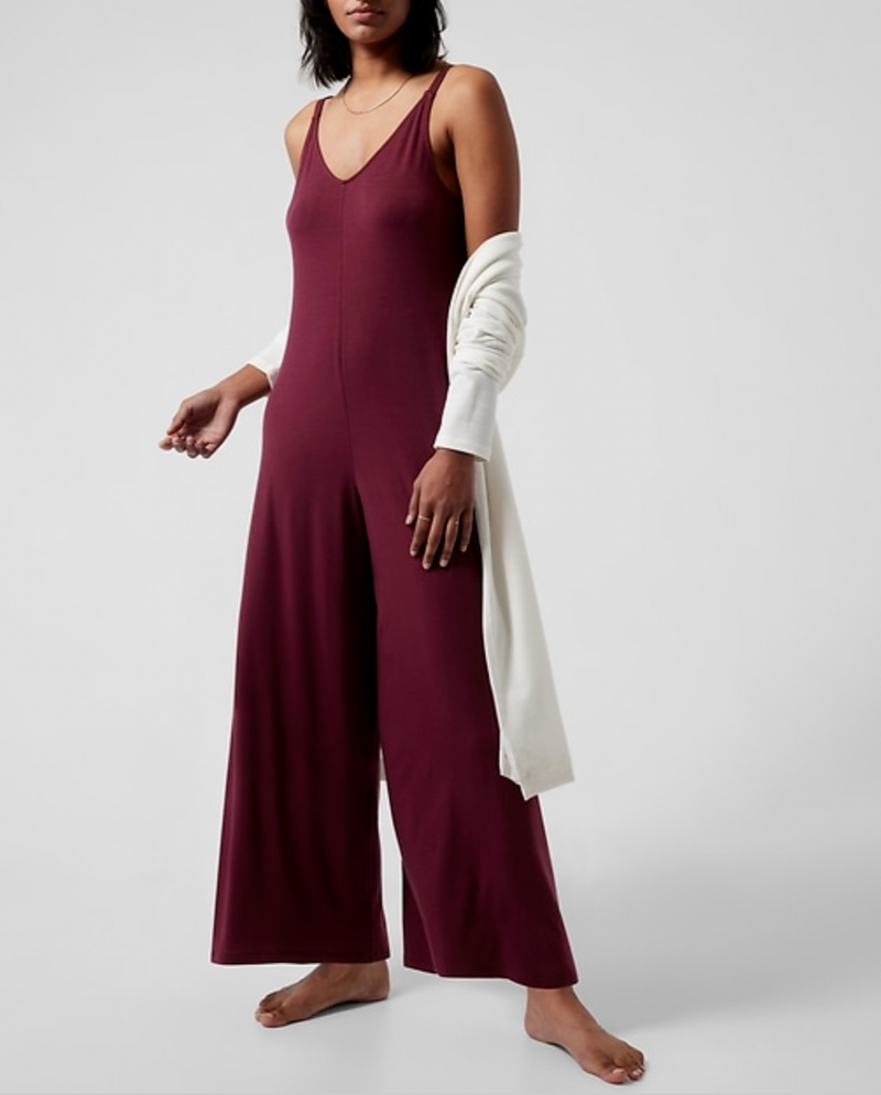 Athleta Deep Burgundy Night Time Bliss Sleep V-neck Romper