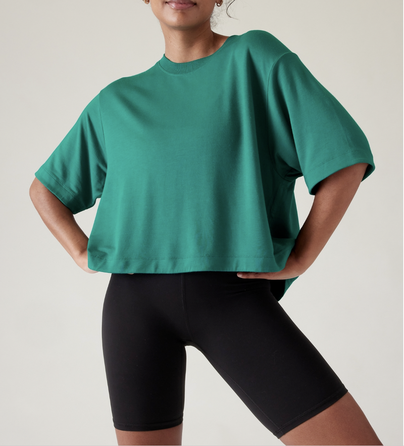 Athleta Emerald Green Crew Neck Short Sleeve Bliss Sweatshirt Tee Top