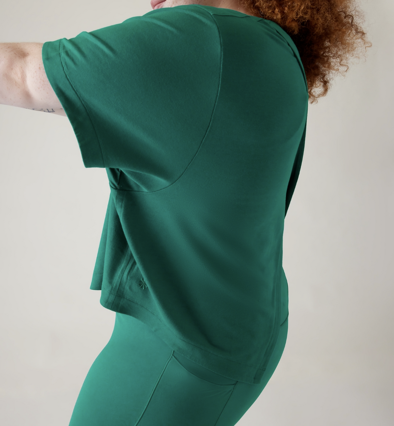 Athleta Emerald Green Crew Neck Short Sleeve Bliss Sweatshirt Tee Top
