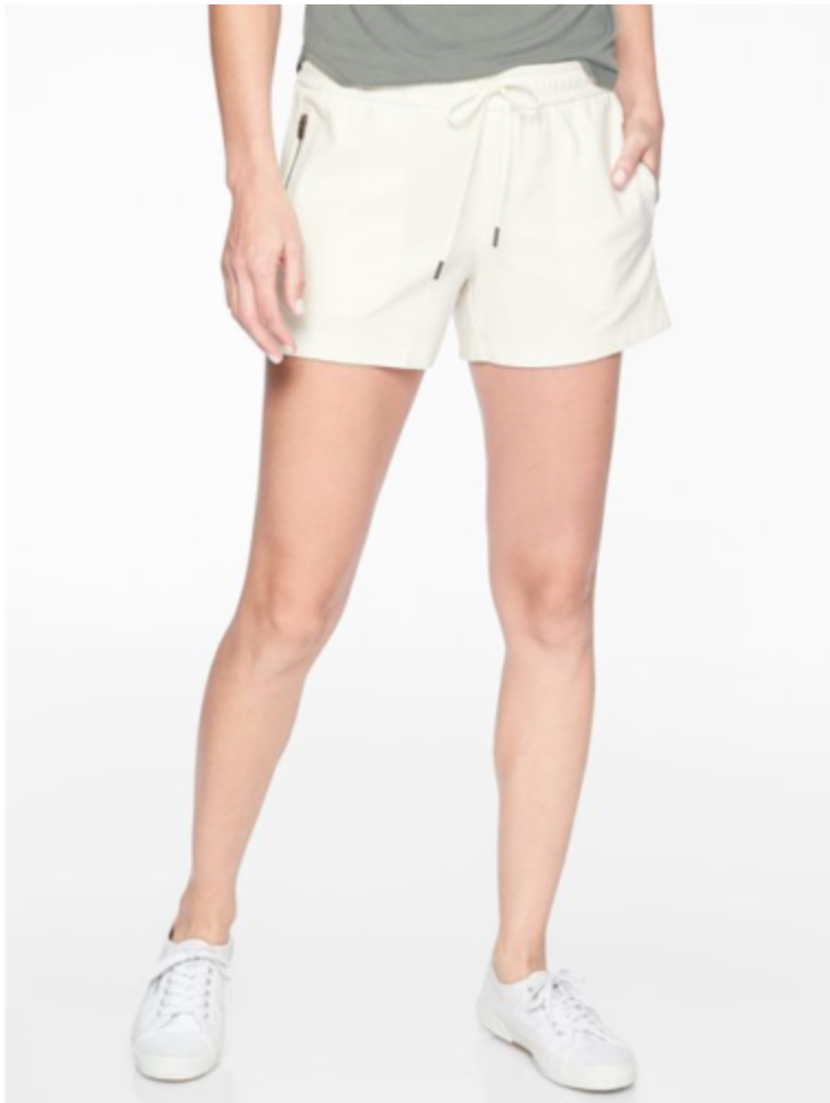 Athleta Oatmeal Elastic Waist Zipper Pockets Farallon Shorts