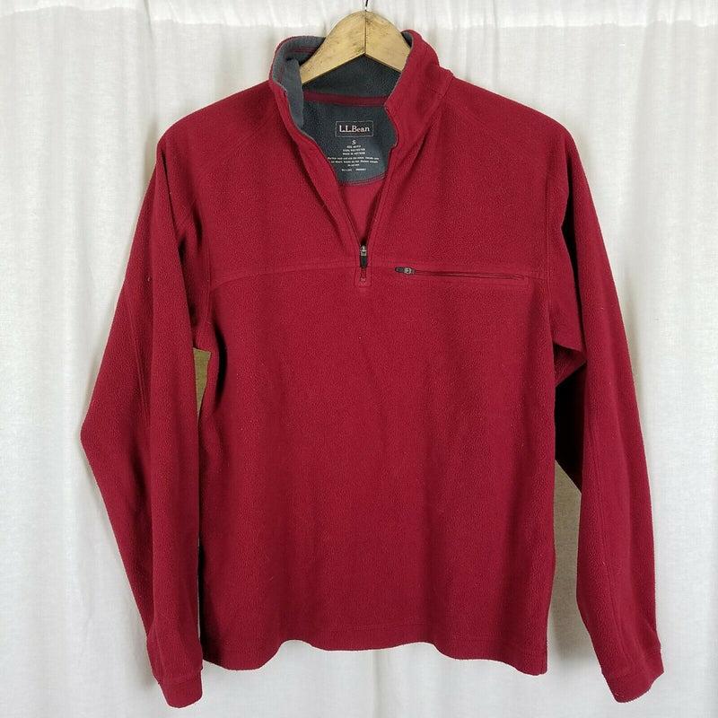LL Bean Fleece 1/4 Zip Pullover Sweater Jacket Mens S Sweatshirt Henley Red