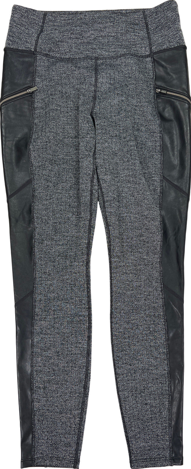 Athleta Women’s Gray Herringbone Luxe Faux Leather Side Leggings - M