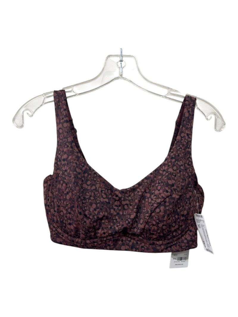 Athleta Size 36D Burgundy & Black Nylon Floral Underwire Gunmetal Hardware Bra