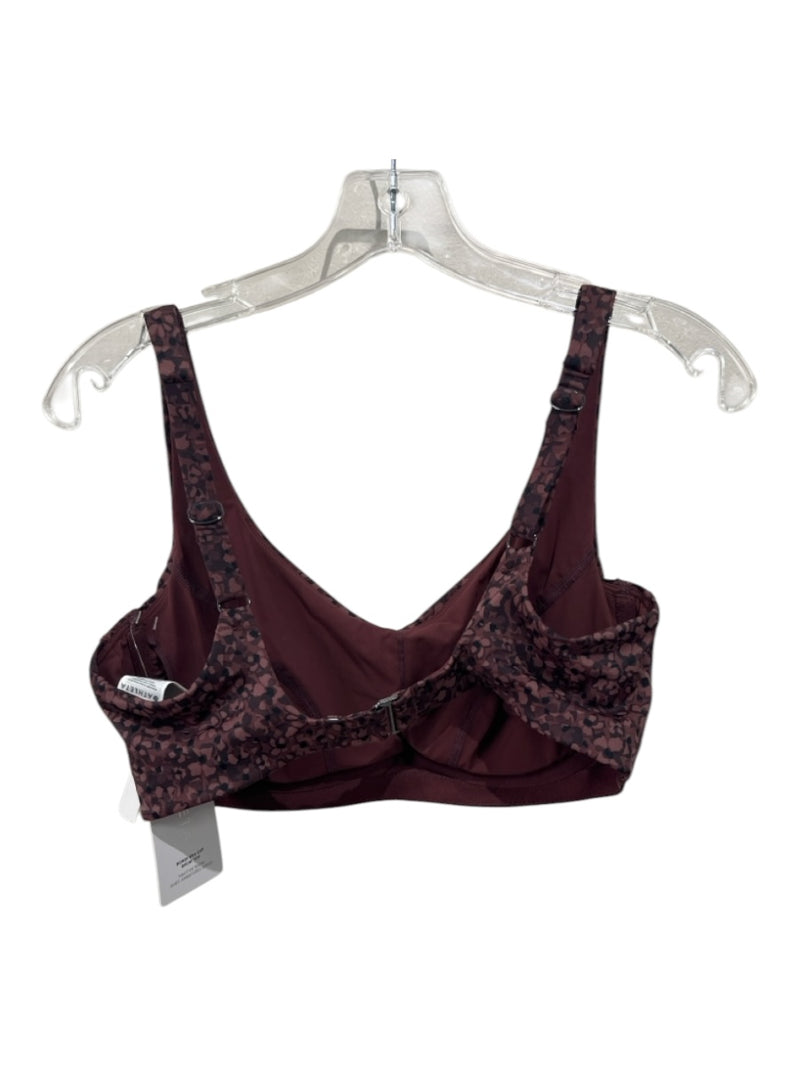 Athleta Size 36D Burgundy & Black Nylon Floral Underwire Gunmetal Hardware Bra