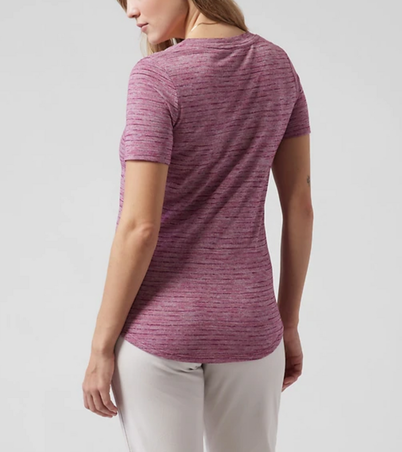 Athleta Stripe Bashful Rose Scoop V-Neck Short Sleeve Breezy Tee Top