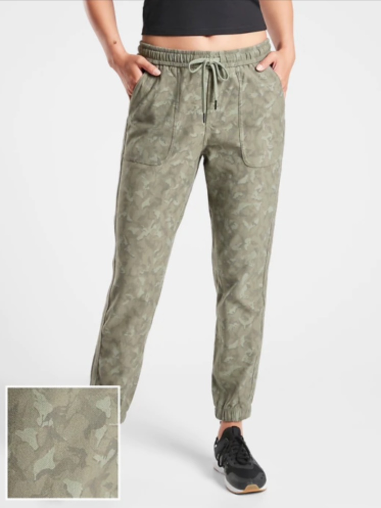 Athleta Stratum Camo Olive Elastic Waist Farallon Jogger Pants