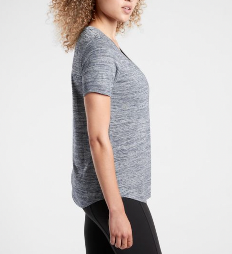 Athleta Flint Heather Grey Scoop V-Neck Short Sleeve Breezy Tee Top