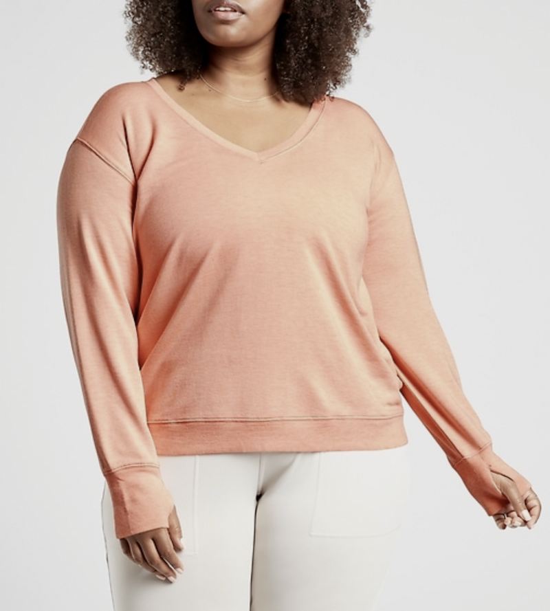 Athleta Beach Peach Long Sleeve Sunrise V-neck Sweatshirt