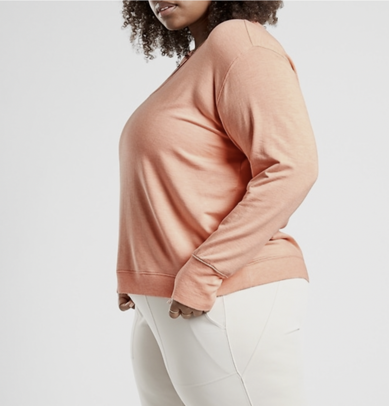 Athleta Beach Peach Long Sleeve Sunrise V-neck Sweatshirt
