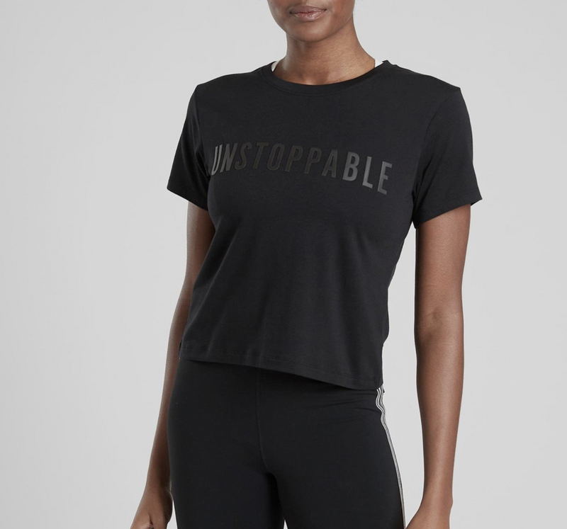 Athleta Black Unstoppable Graphic Short Sleeve Organic Daily Crop Tee Top