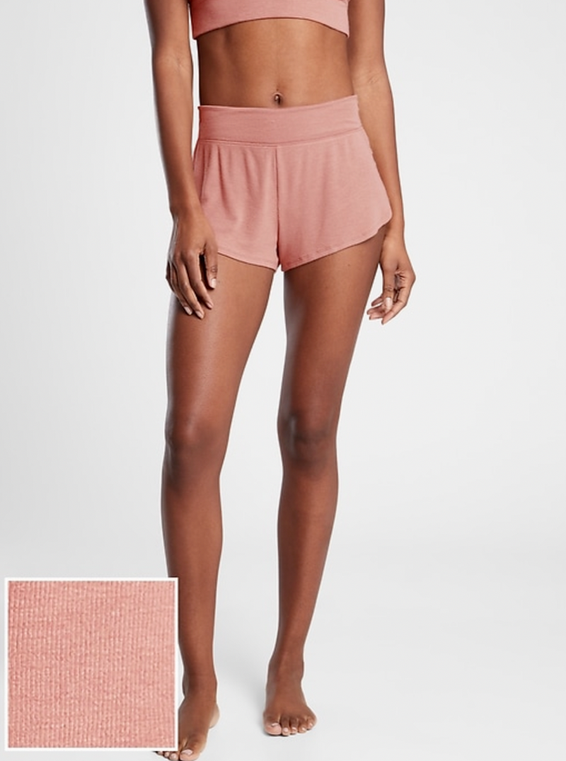 Athleta Palermo Pink Elastic Waist Soft Well Rested Rib Pajama Shorts