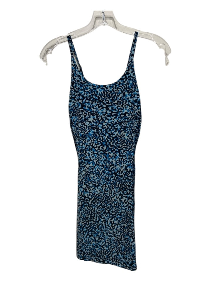 Athleta Size XS Black & Blue Print Nylon Animal Print Cross Strap Dress