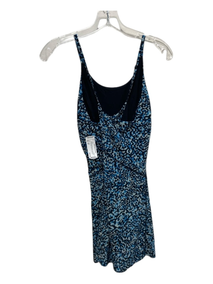 Athleta Size XS Black & Blue Print Nylon Animal Print Cross Strap Dress