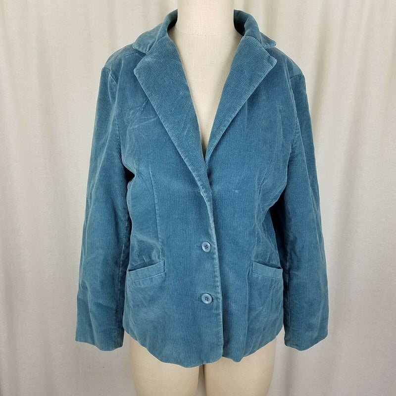 LL Bean Riding Equestrian Corduroy Blazer Jacket Womens 12P Blue 3 Button Up