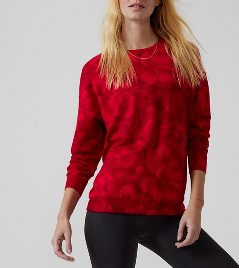 Athleta Chakra Floral Red Balance Printed Pullover Sweatshirt