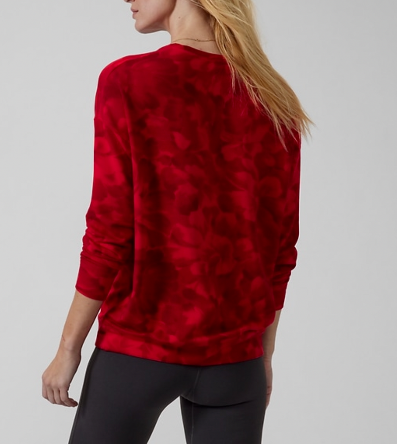 Athleta Chakra Floral Red Balance Printed Pullover Sweatshirt