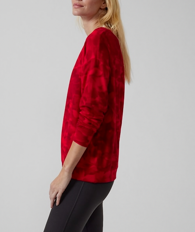 Athleta Chakra Floral Red Balance Printed Pullover Sweatshirt
