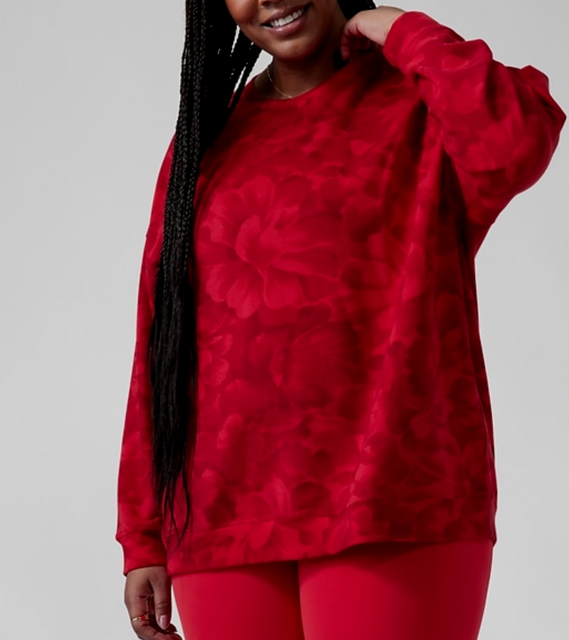 Athleta Chakra Floral Red Balance Printed Pullover Sweatshirt