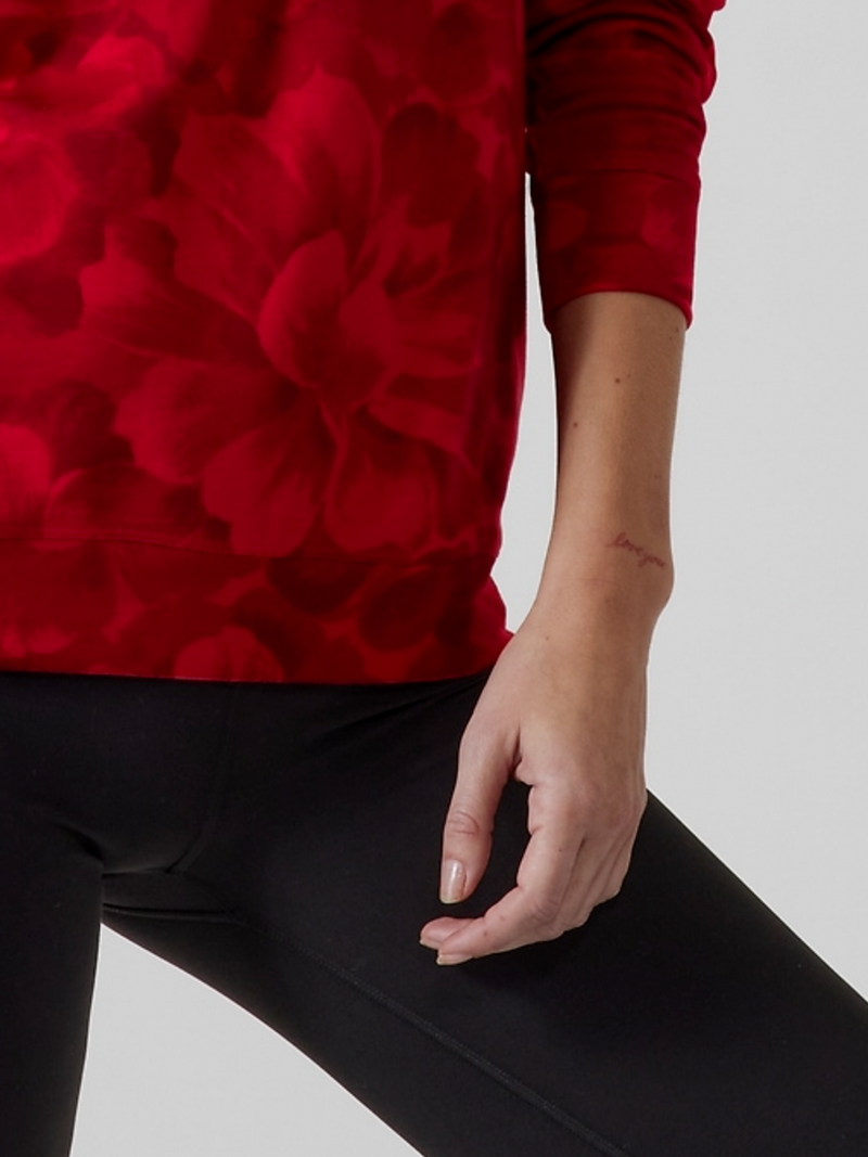 Athleta Chakra Floral Red Balance Printed Pullover Sweatshirt