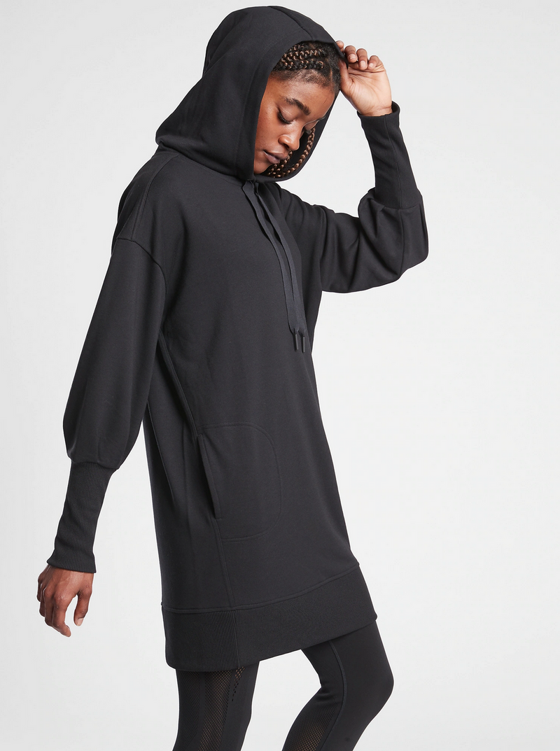 Athleta Black Long Sleeve Mala Hoodie Dress
