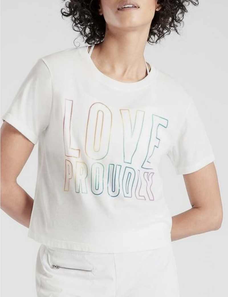 Athleta White Love Proudly Crew Neck Graphic Organic Daily Tee