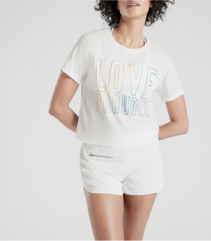 Athleta White Love Proudly Crew Neck Graphic Organic Daily Tee