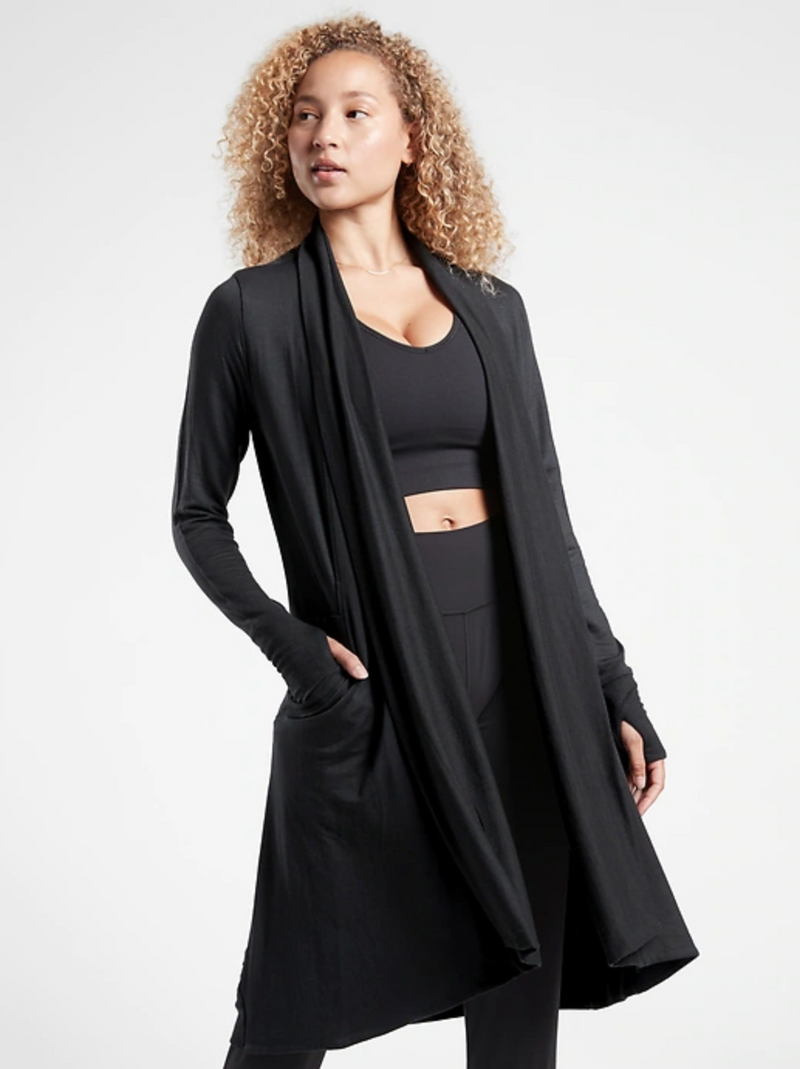 Athleta Black Nirvana Pranayama Long Wrap Cardigan