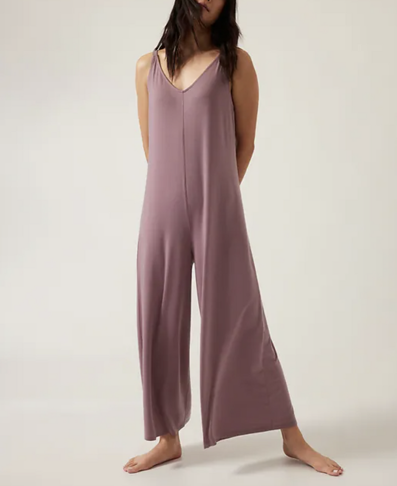 Athleta Dark Sugarplum Mauve Night Time Bliss Sleep V-neck Romper