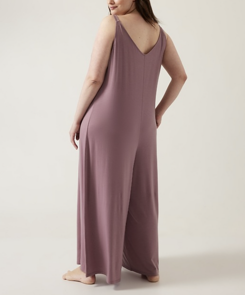 Athleta Dark Sugarplum Mauve Night Time Bliss Sleep V-neck Romper
