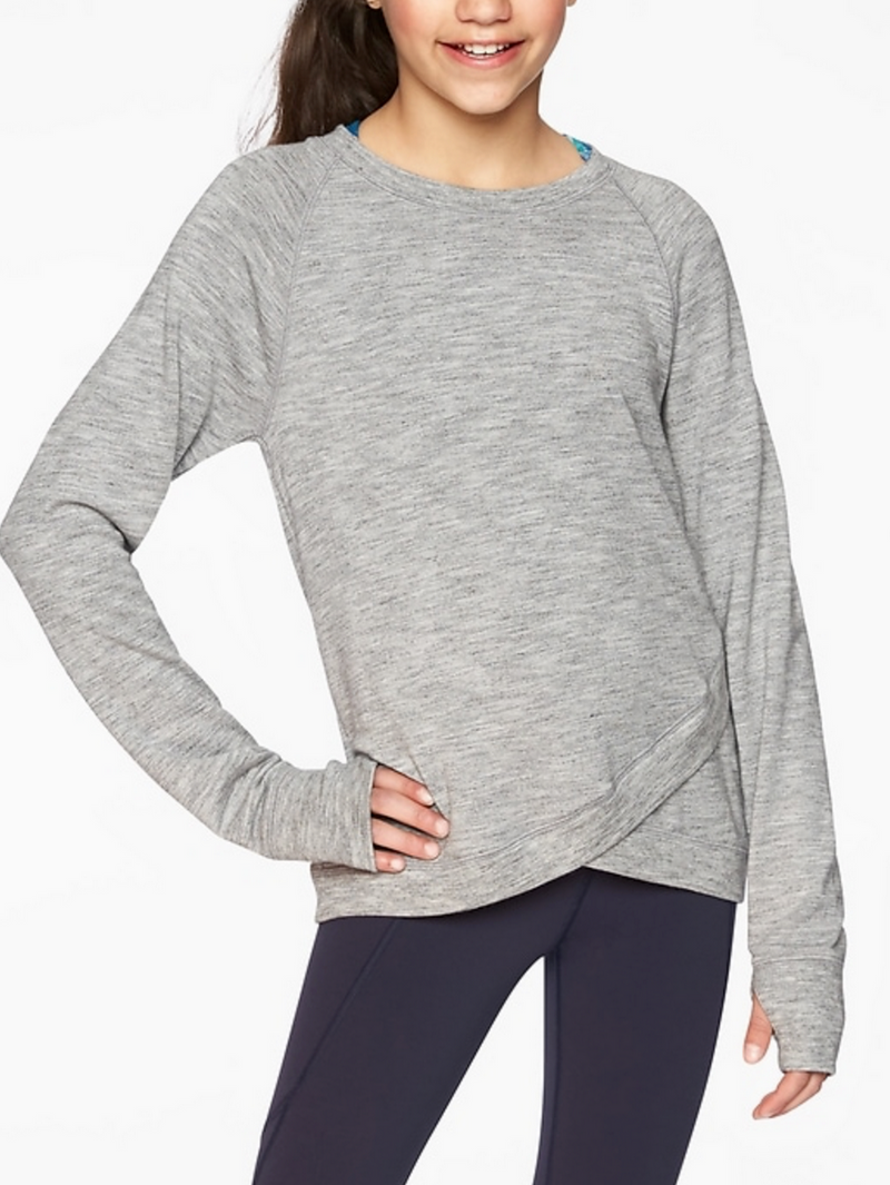 Athleta Girl Grey Long Sleeve Criss Cross My Heart Sweatshirt