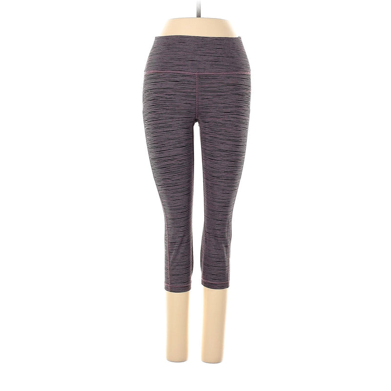 ATHLETA Volcanic Violet & Black Linear Lines Capri Leggings Side Pockets Size XSP