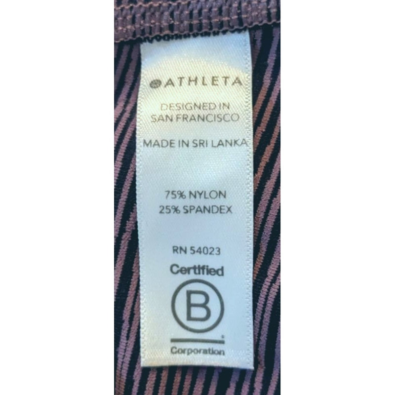 ATHLETA Volcanic Violet & Black Linear Lines Capri Leggings Side Pockets Size XSP