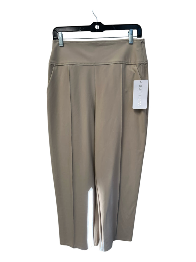 Athleta Size 6 Khaki Nylon Side Zip Wide Leg High Rise Front Pleat Pants
