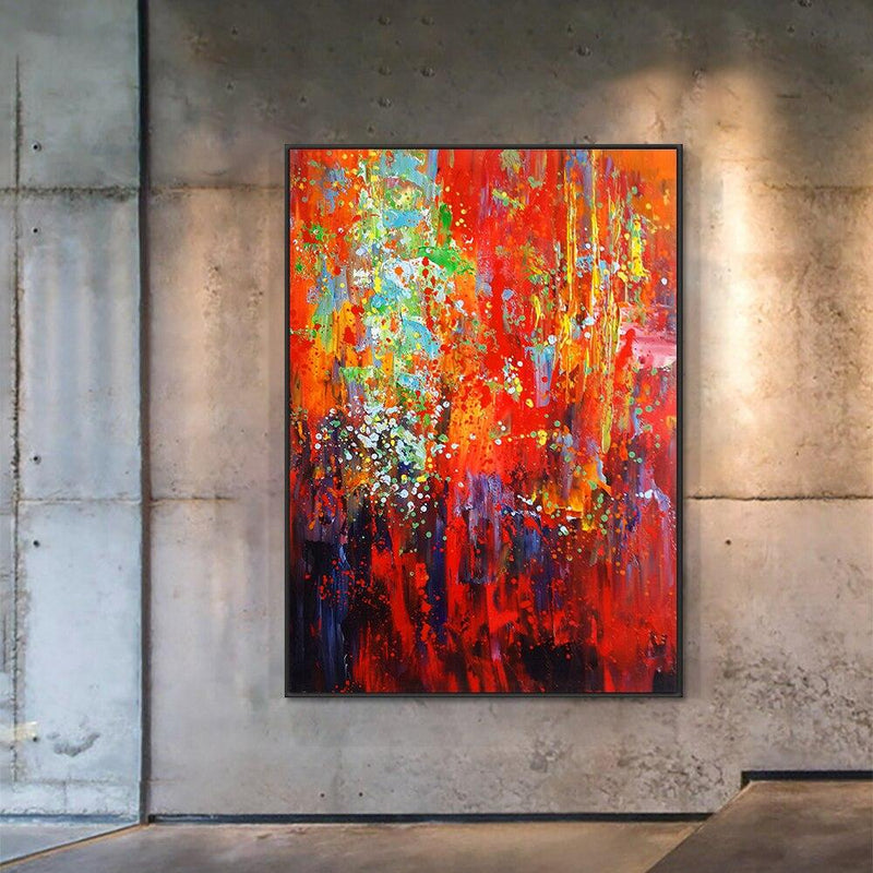 Abstract Thick Texture Oil Painting On Canvas Hand Painted Red