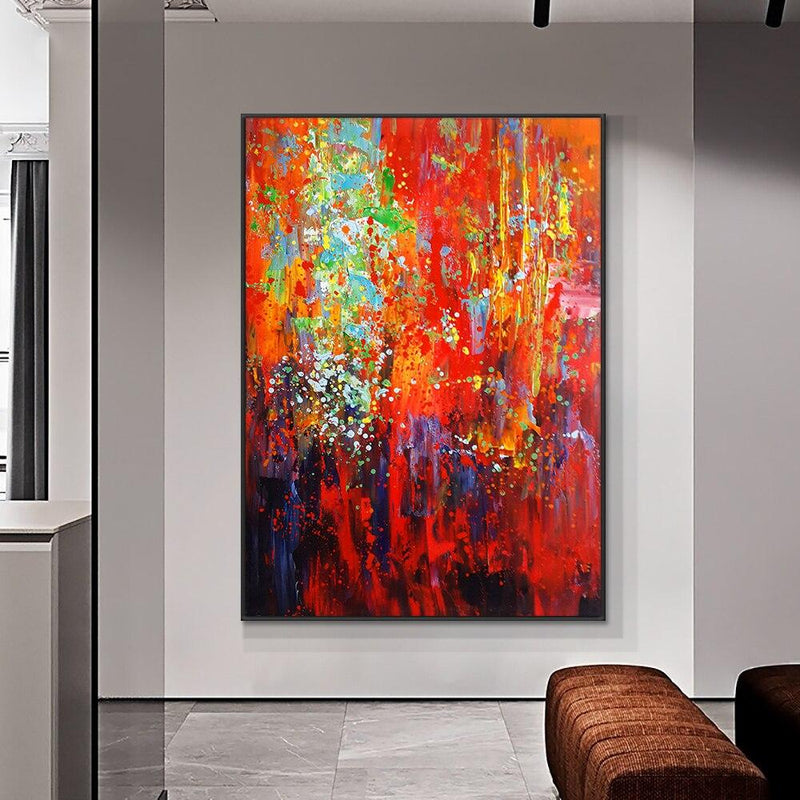 Abstract Thick Texture Oil Painting On Canvas Hand Painted Red
