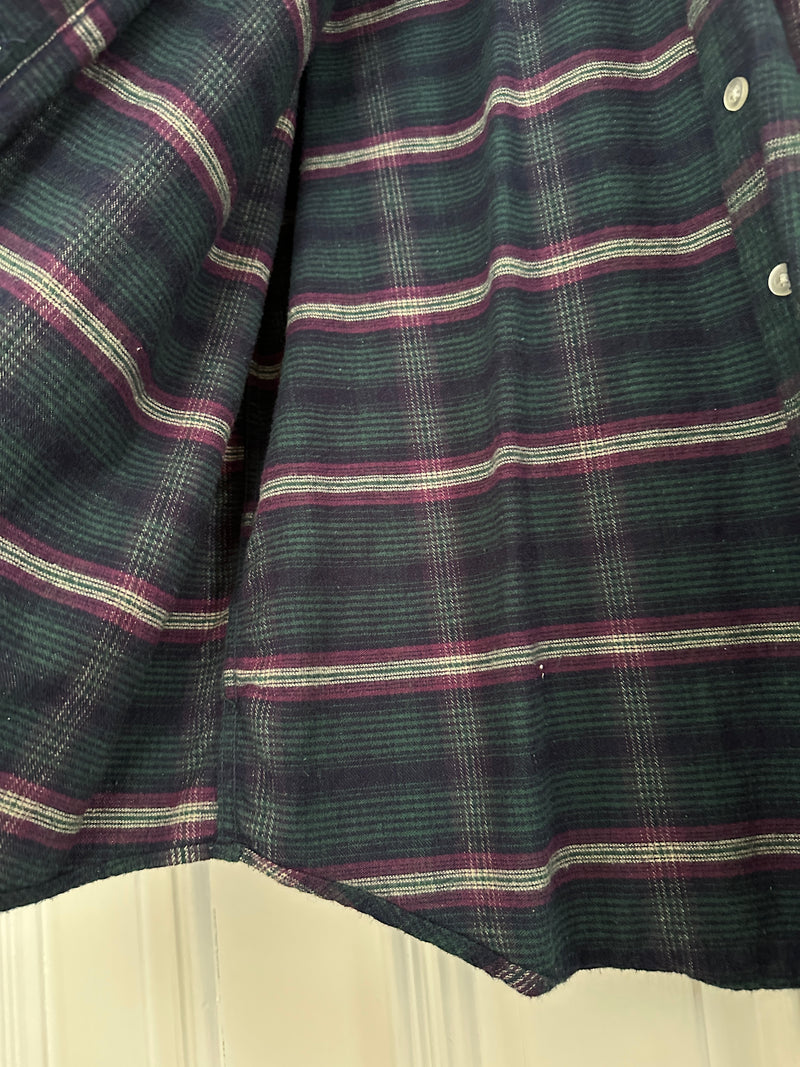 Women’s LL Bean Blue, purple green Flannel Shirt Vintage Small USA