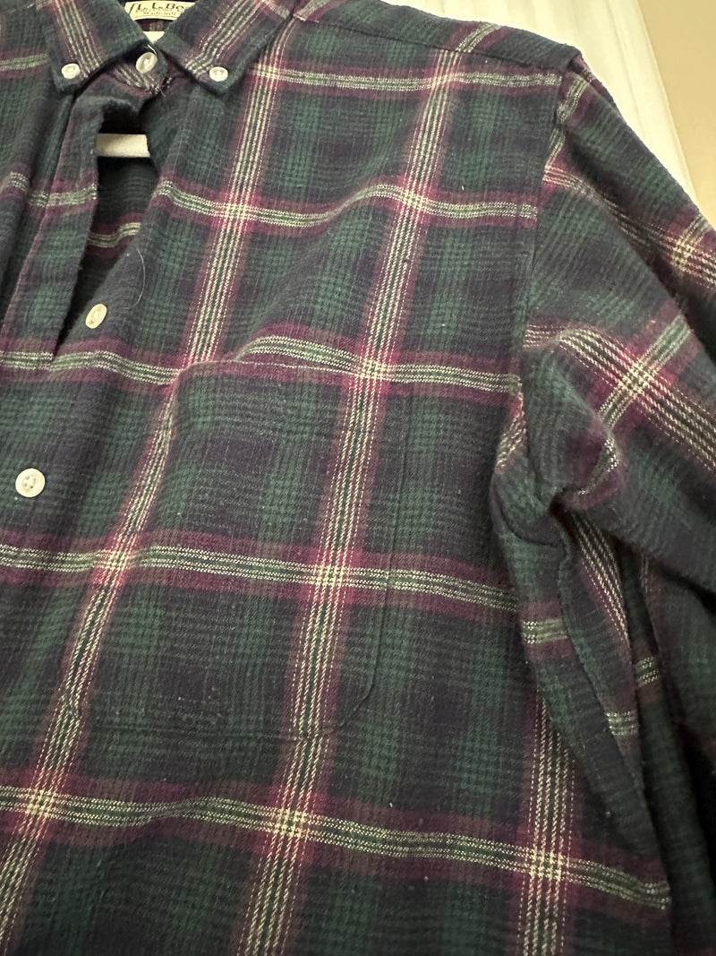 Women’s LL Bean Blue, purple green Flannel Shirt Vintage Small USA