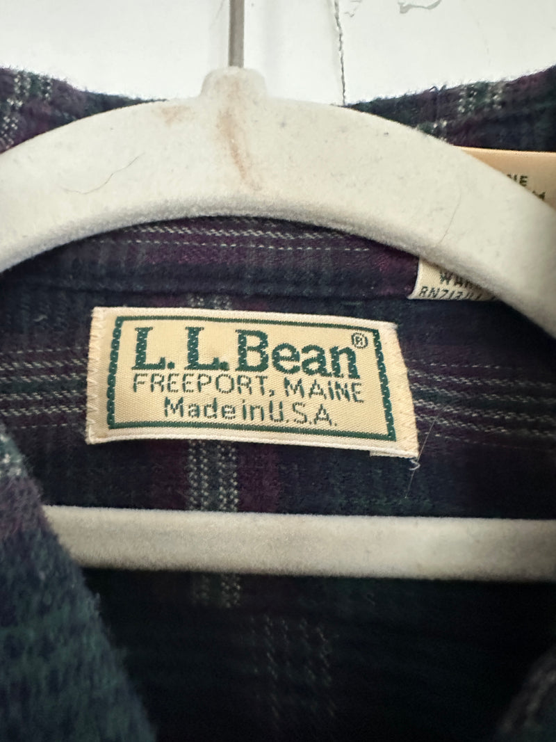 Women’s LL Bean Blue, purple green Flannel Shirt Vintage Small USA