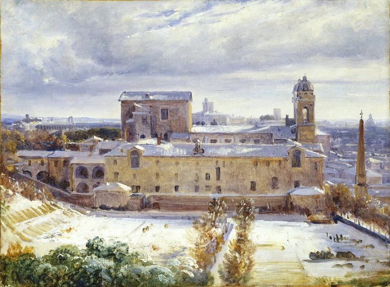 Snow - Covered Historic Cityscape Oil Painting
