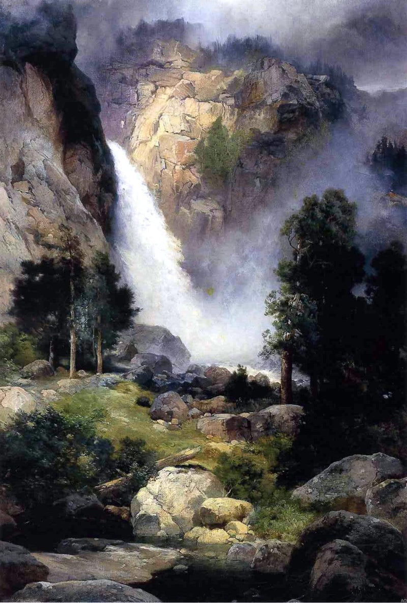 Cascade Falls, Yosemite by Thomas Moran - Hand Painted Oil Painting