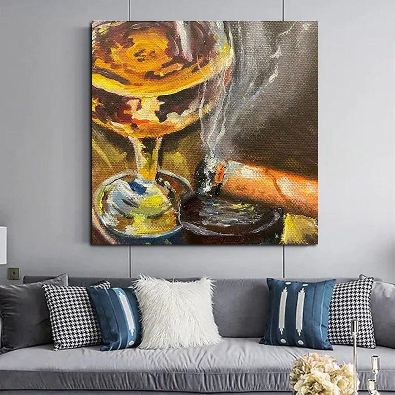 Hand Painted Oil Painting Still Life Painting Canvas Smoke Cup Abstract Room s