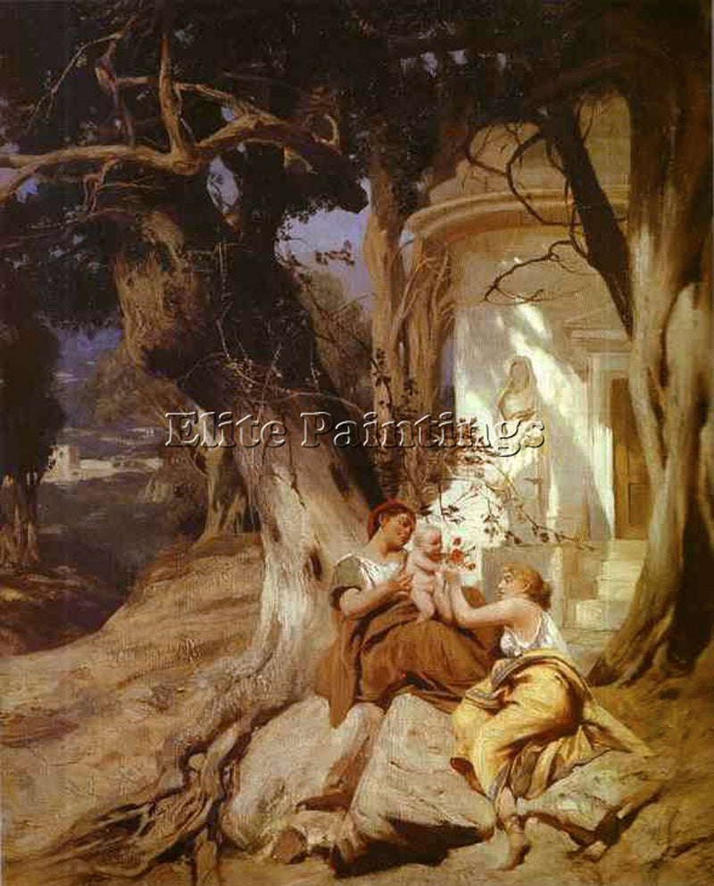 HENRYK HECTOR SIEMIRADZKI BY A TEMPLE IDYLL ARTIST PAINTING HANDMADE OIL CANVAS