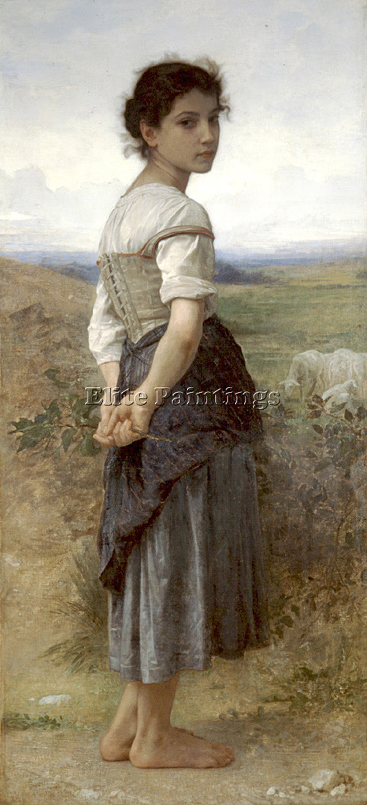 WILLIAM-ADOLPHE BOUGUEREAU JEUNE BERGERE CA ARTIST PAINTING HANDMADE OIL CANVAS