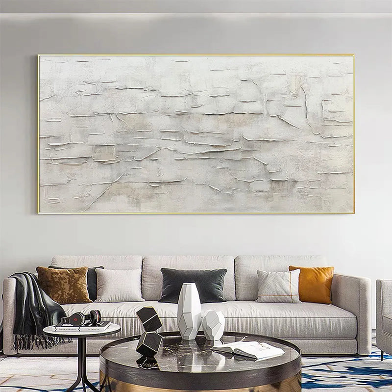 WHITE SANDS: White Abstract Minimalist Oil Painting on Canvas